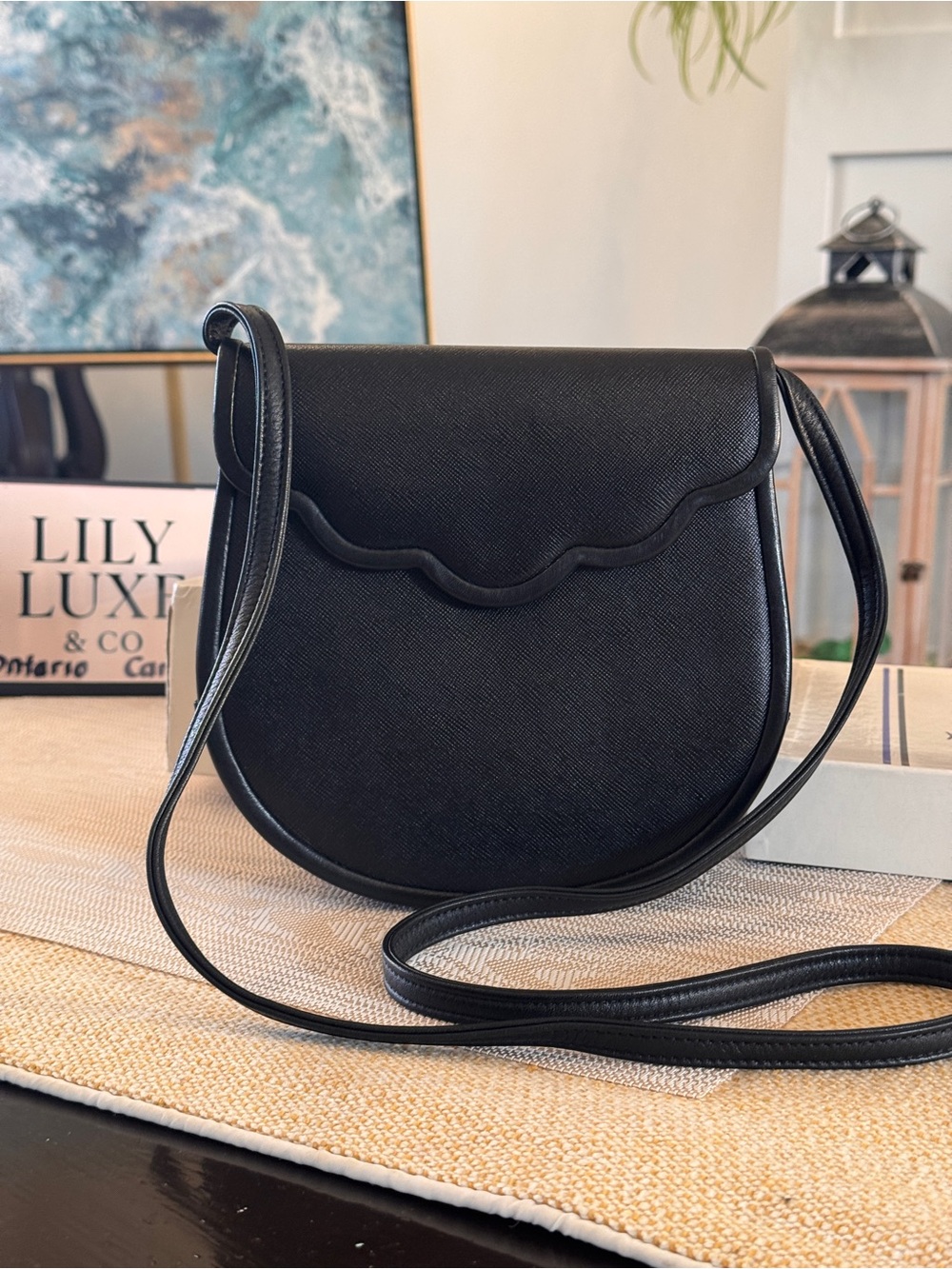 Authentic YSL Black Scalloped Saffiano Leather Bag